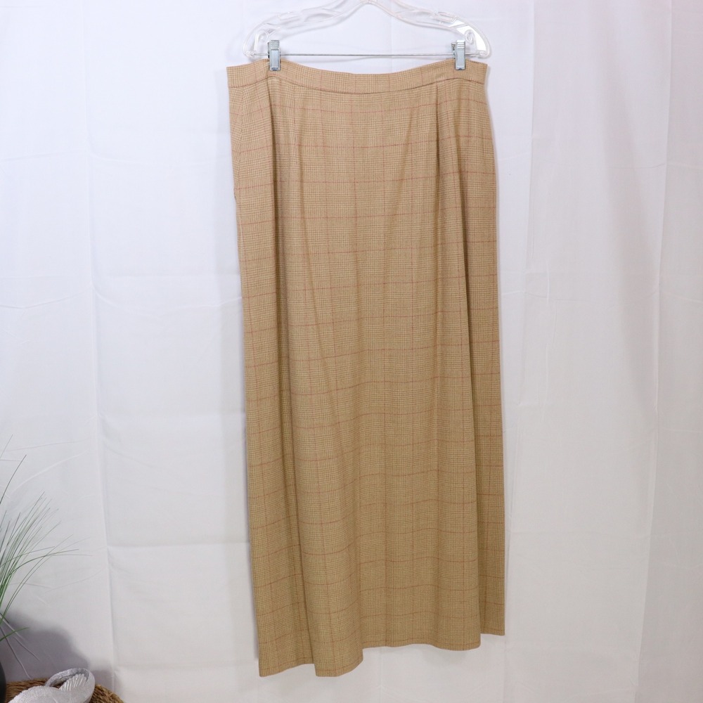 Gianfranco Ferre FORMA Maxi Skirt 16 Beige Womens Wool Blend Plaid Pencil - Picture 2 of 5